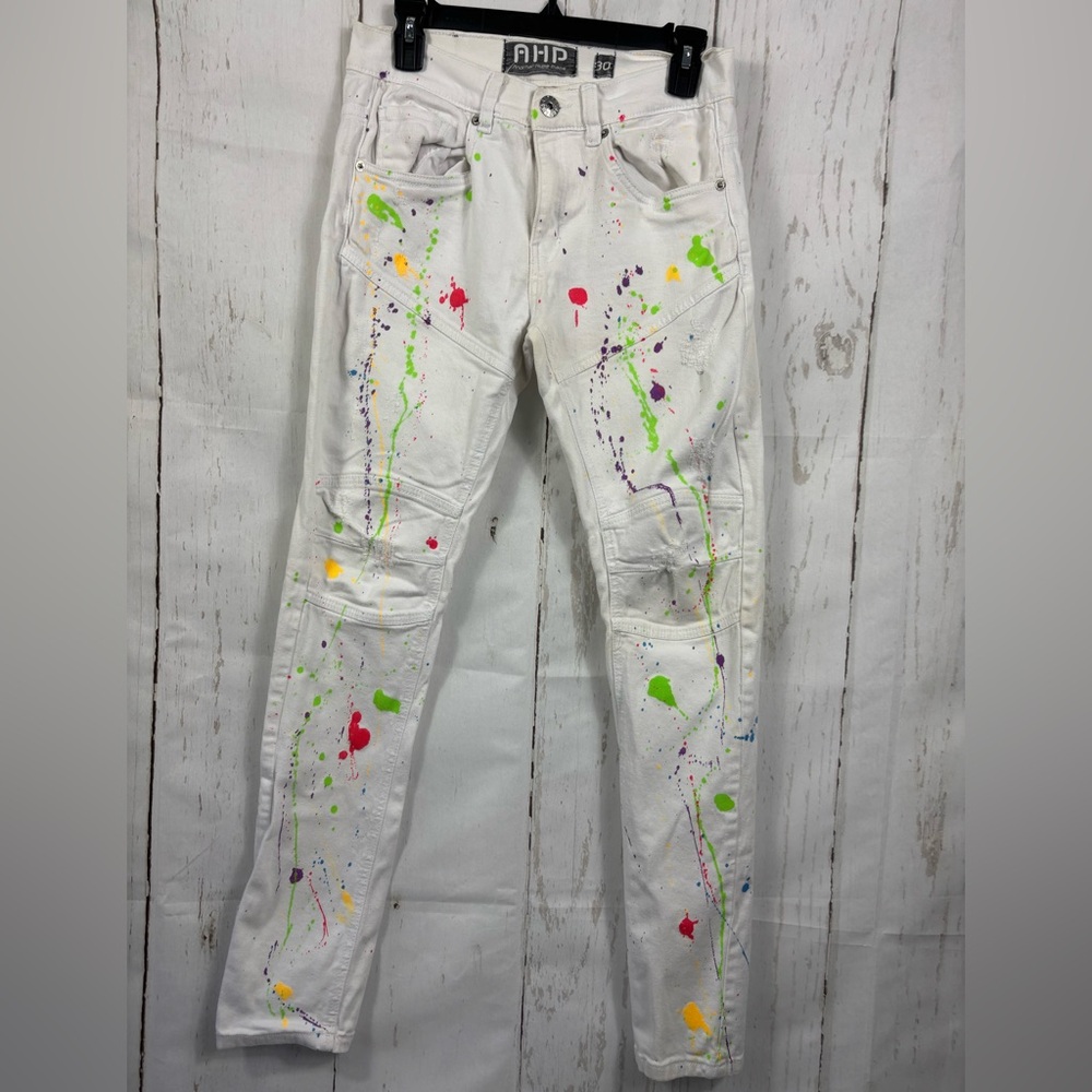 AHP Another Hype Piece Jeans Mens 30*32 Slim Fit White Denim Modern Hip Hop
